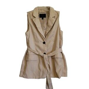 Banana Republic Womens Vest Size XS Oxford Tan Tie Waist Lined Business Preppy